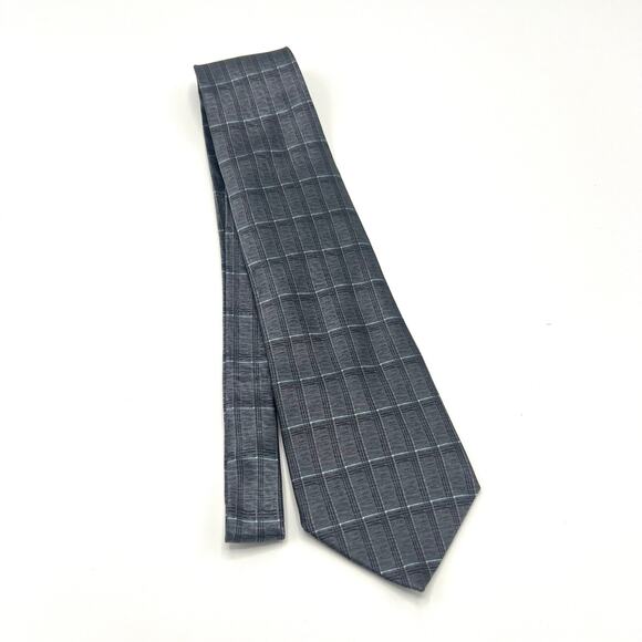 100% Silk Chereskin Gray Plaid Tie - Picture 4 of 5